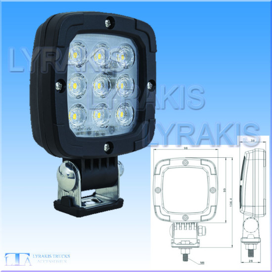 ΠΡΟΒΟΛΕΑΣ TETΡΑΓΩΝΟΣ ΕΡΓΑΣΙΑΣ W160 SLIM 9LED 1400lm