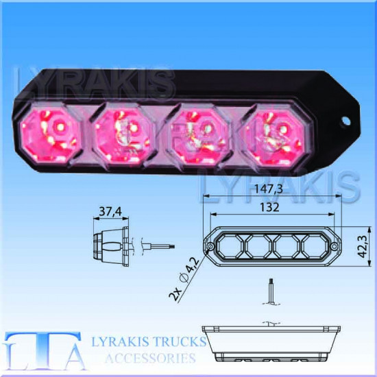 ΣΤΡΟΜΠΟ 4LED  15Χ4cm ΚΟΚΚΙΝΟ