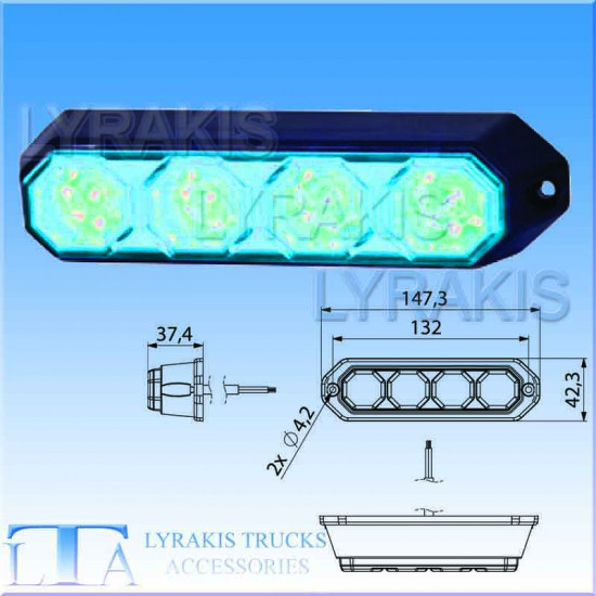 ΣΤΡΟΜΠΟ 4LED  15Χ4cm ΜΠΛΕ