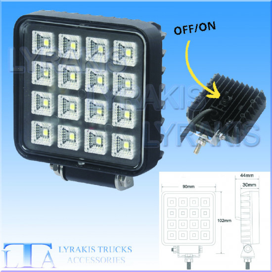 ΠΡΟΒΟΛΕΑΣ TETΡΑΓΩΝΟΣ ΕΡΓΑΣΙΑΣ 16 LED ME ΔΙΑΚΟΠΤΗ ON/OFF 16W 2400LM 9X10,2 EK ΥΨΟΣ